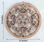 Handcrafted Triple Moon Decor For Home Blessings Protection Rustic Wall Mounted Art