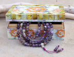 Tibetan Amethyst Mala 108 Beads – Silver Guru Bead & Om Mani Padme Hum Spacers