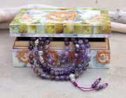 Tibetan Amethyst Mala Prayer Beads Rosary Meditation Yoga Free Mala Wooden Box