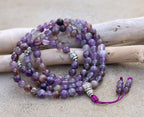 Tibetan Amethyst Mala 108 Beads – Silver Guru Bead & Om Mani Padme Hum Spacers