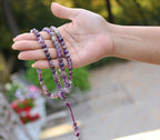 Tibetan Amethyst Mala 108 Beads – Silver Guru Bead & Om Mani Padme Hum Spacers