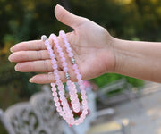 Tibetan Rose Quartz 108 Beads Mala Meditation Yoga With Silver Guru Bead, Silver Spacers And Mala Wooden Box