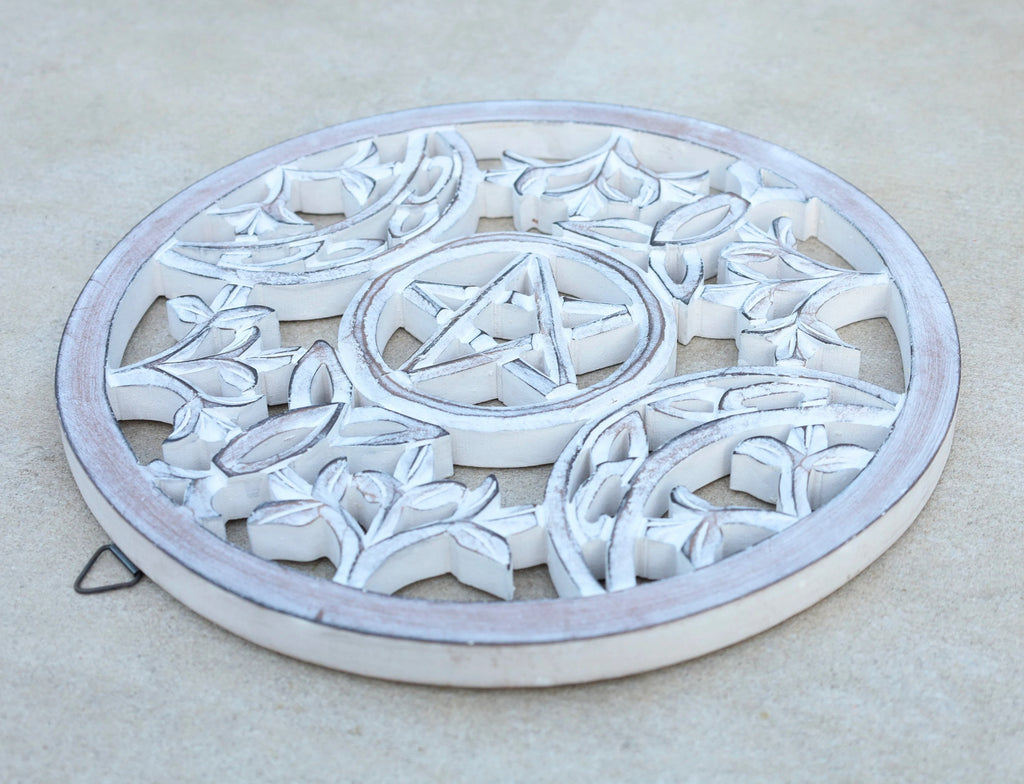 Handcrafted Triple Moon Decor For Home Blessings Protection Rustic Wall Mounted Art - DharmaObjects
