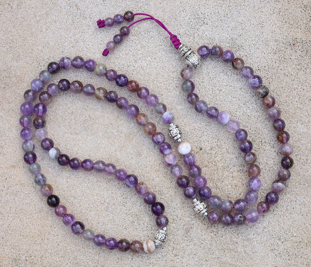 Tibetan Amethyst Mala Prayer Beads Rosary Meditation Yoga Free Mala Wooden Box