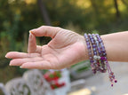 Tibetan Amethyst Mala 108 Beads – Silver Guru Bead & Om Mani Padme Hum Spacers