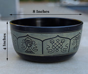 Tibetan Singing Bowl Set Eight Lucky Symbol With Mallet and Cushion ~ For Meditation, Chakra Healing, Prayer, Yoga
