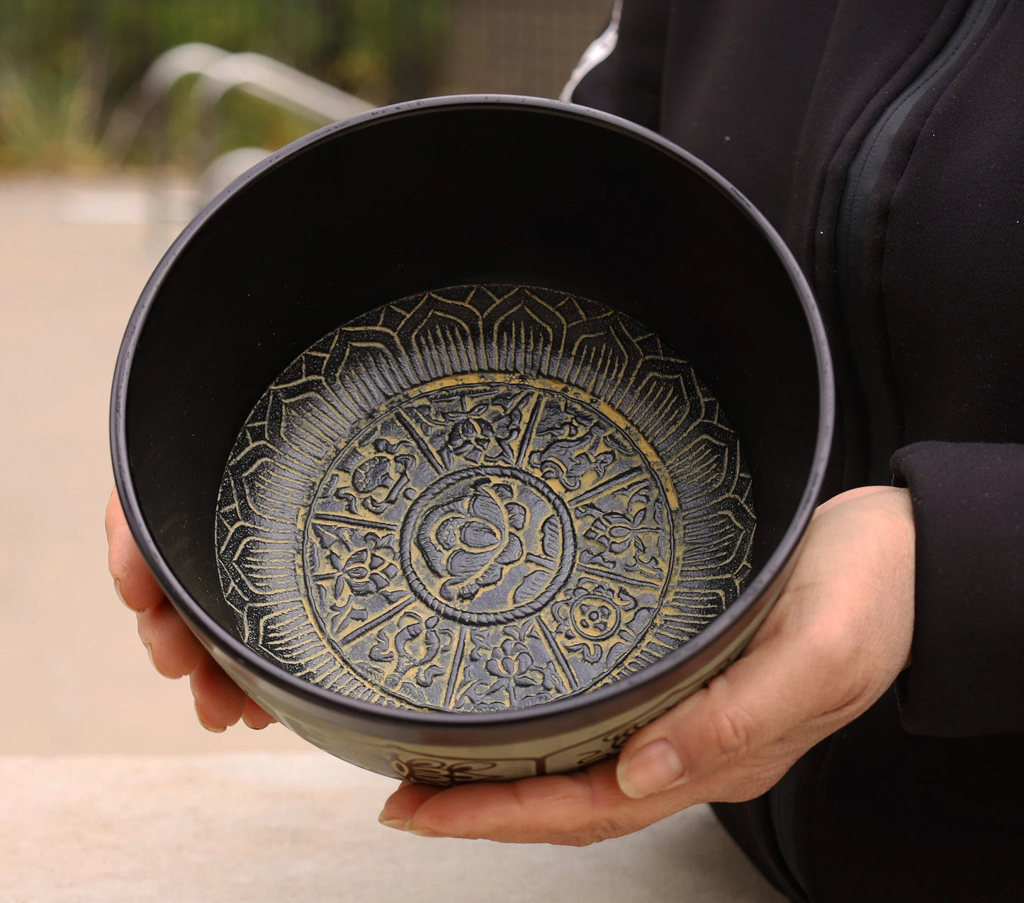 Tibetan Singing Bowl Set Eight Lucky Symbol With Mallet and Cushion ~ For Meditation, Chakra Healing, Prayer, Yoga