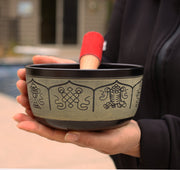 Tibetan Singing Bowl Complete Set Eight Lucky Symbol With Mallet and Cushion ~ For Meditation, Chakra Healing, Prayer, Yoga