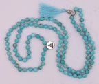 Tibetan Turquoise 108 Beads Mala Meditation Yoga With Silver Buddha Charm And Buddha Wooden Box - DharmaObjects