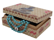 Tibetan Turquoise 108 Beads Mala Meditation Yoga With Silver Buddha Charm And Buddha Wooden Box