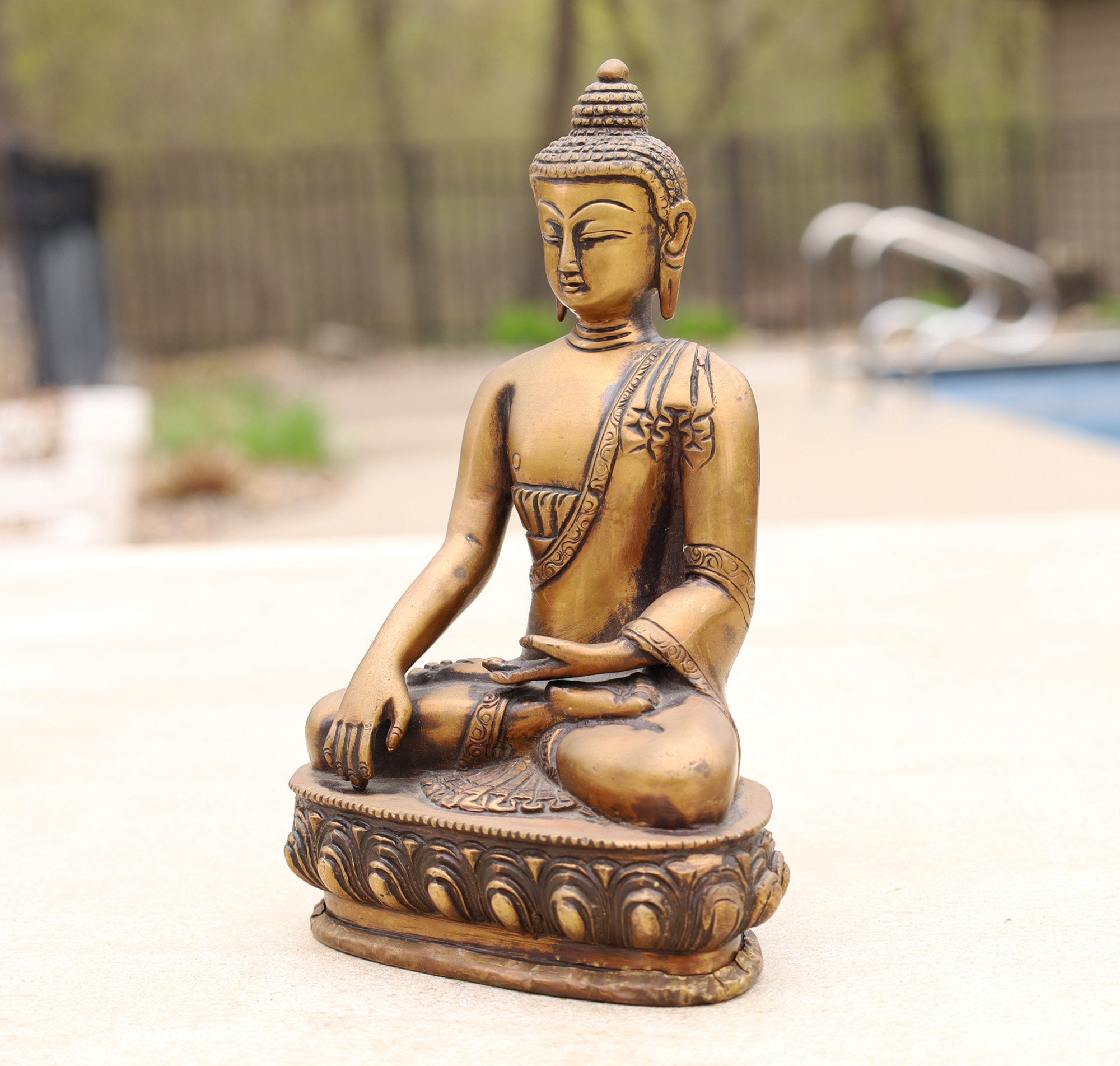 Buddha Statue Solid Brass Antique Finish Dhyana Mudra for Home Altar Shrine Meditation Room 8 Inches Tall