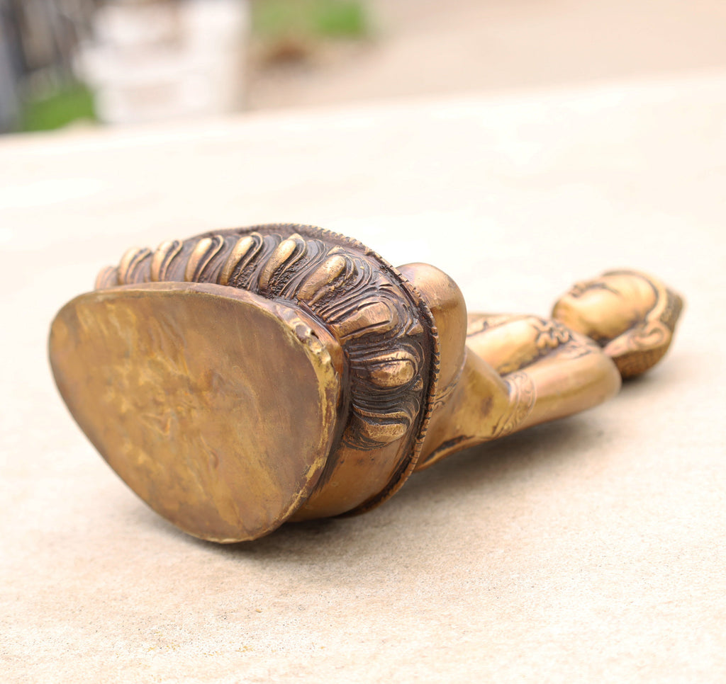 Buddha Statue Solid Brass Antique Finish Dhyana Mudra for Home Altar Shrine Meditation Room 8 Inches Tall