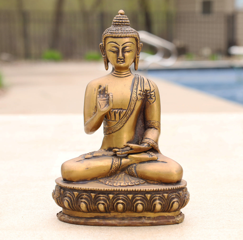 Blessing Buddha Statue Solid Brass for Home Altar Shrine Meditation Room 8 Inches Tall - DharmaObjects