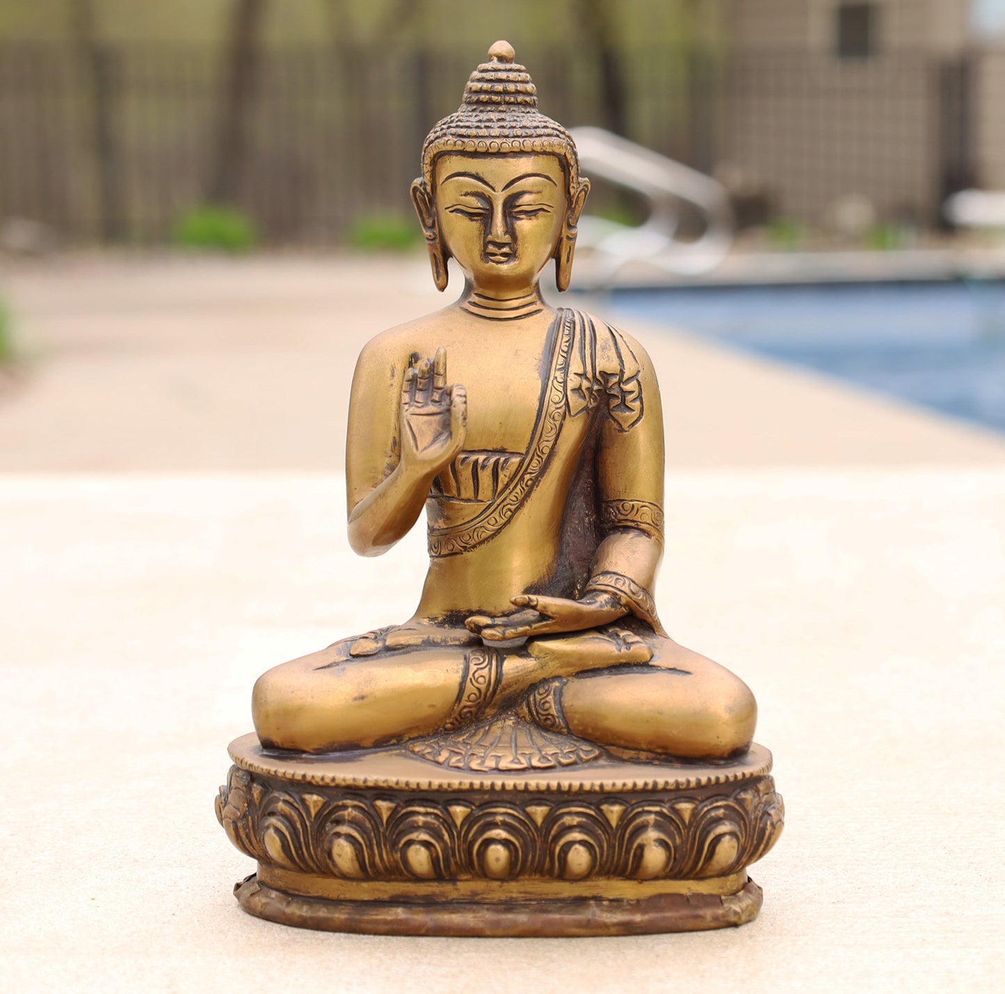 Blessing Buddha Statue Solid Brass for Home Altar Shrine Meditation Room 8 Inches Tall