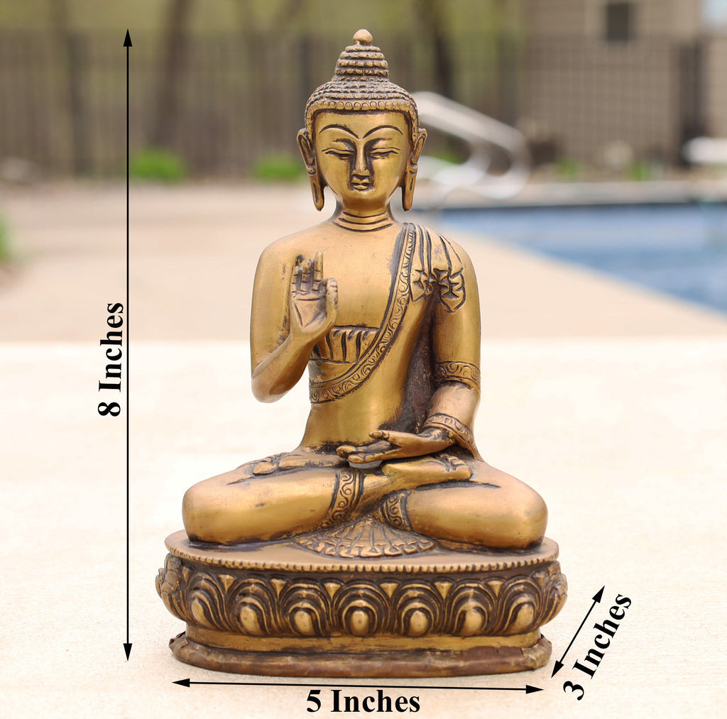 Blessing Buddha Statue Solid Brass for Home Altar Shrine Meditation Room 8 Inches Tall - DharmaObjects