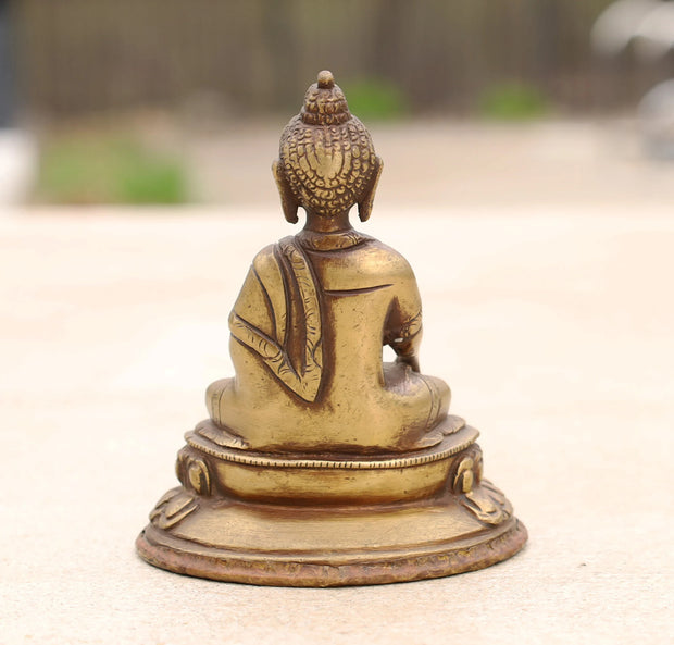 Dhyana Buddha Statue Solid Brass for Home Altar Shrine Meditation Room 4 Inches Tall