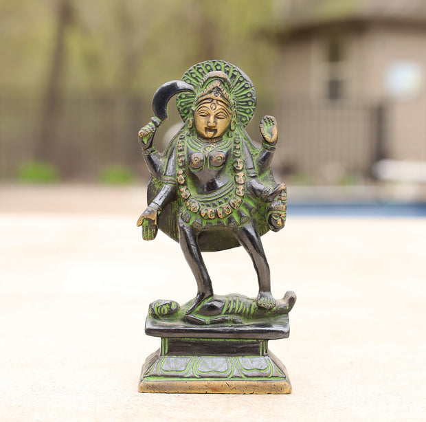 Hindu Goddess Of Time, Destruction & Power Kali Ma Statue Solid Brass 5 Inches Tall