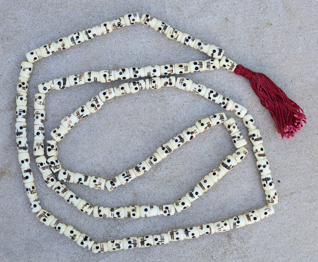 Tibetan Buddhist Premium Yak Bone Skull Mala Rosary 108 Beads Free Silk Pouch - DharmaObjects