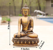 Buddha Statue Solid Brass Antique Finish Dhyana Mudra for Home Altar Shrine Meditation Room 8 Inches Tall