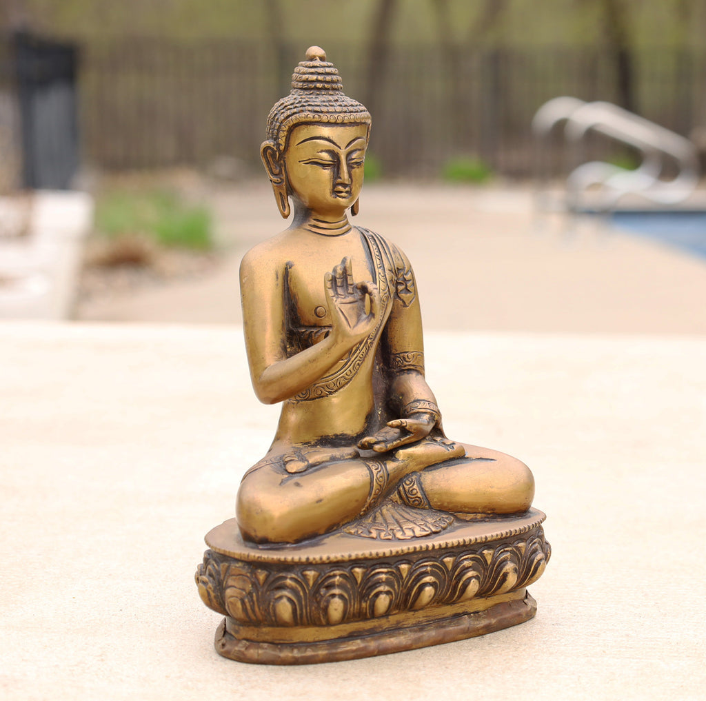 Blessing Buddha Statue Solid Brass for Home Altar Shrine Meditation Room 8 Inches Tall - DharmaObjects