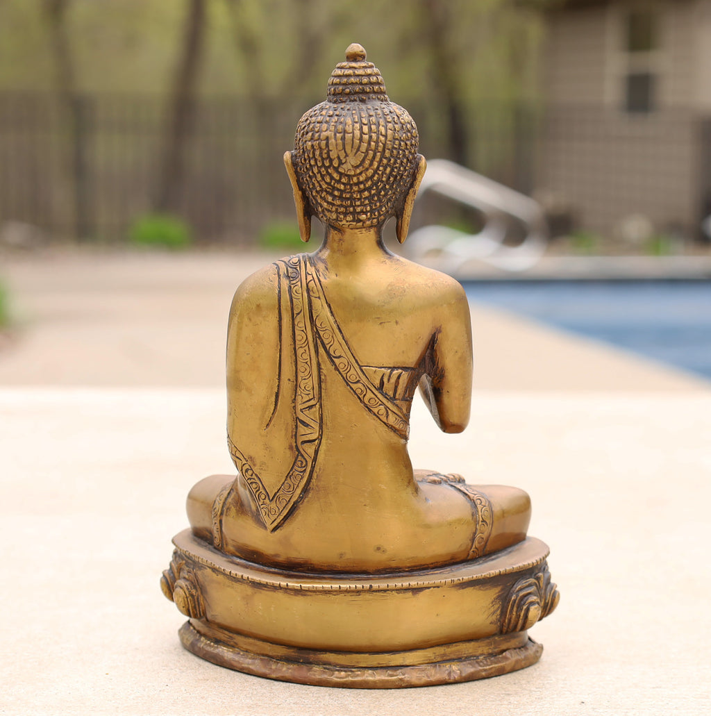 Blessing Buddha Statue Solid Brass for Home Altar Shrine Meditation Room 8 Inches Tall - DharmaObjects