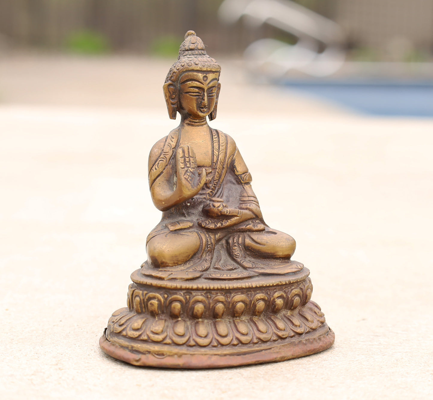 Blessing Buddha Statue Solid Brass for Home Altar Shrine Meditation Room 4 Inches Tall