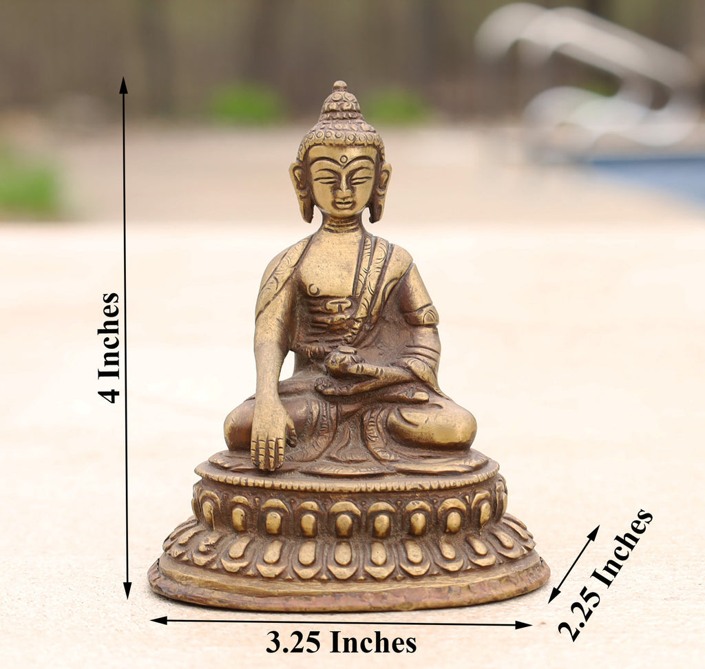 Dhyana Buddha Statue Solid Brass for Home Altar Shrine Meditation Room 4 Inches Tall
