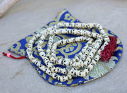 Tibetan Buddhist Premium Yak Bone Skull Mala Rosary 108 Beads Free Silk Pouch