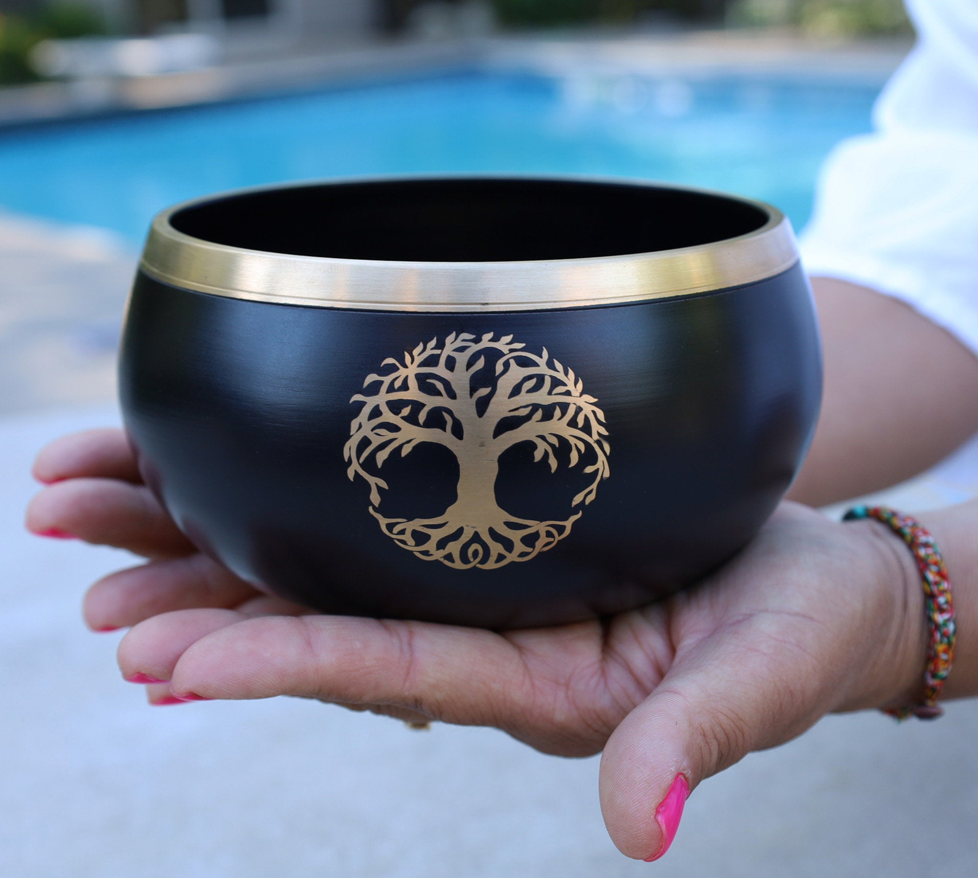 Tibetan Tree Of Life Singing Bowl Complete Set ~ Meditation , Yoga, Mindfulness, Spiritual & Chakra Healing ~ Extra Large