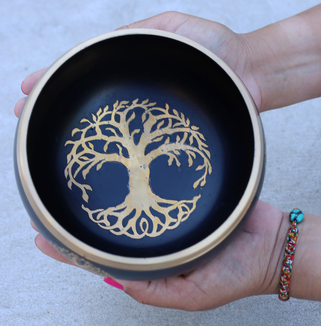 Tibetan Tree Of Life Singing Bowl Complete Set ~ Meditation , Yoga, Mindfulness, Spiritual & Chakra Healing ~ Extra Large