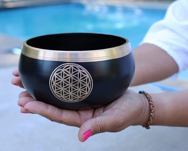 Tibetan Singing Bowl Complete Set Flower Of Life ~ For Meditation, Yoga, Spiritual Healing and Mindfulness ~ Extra Large