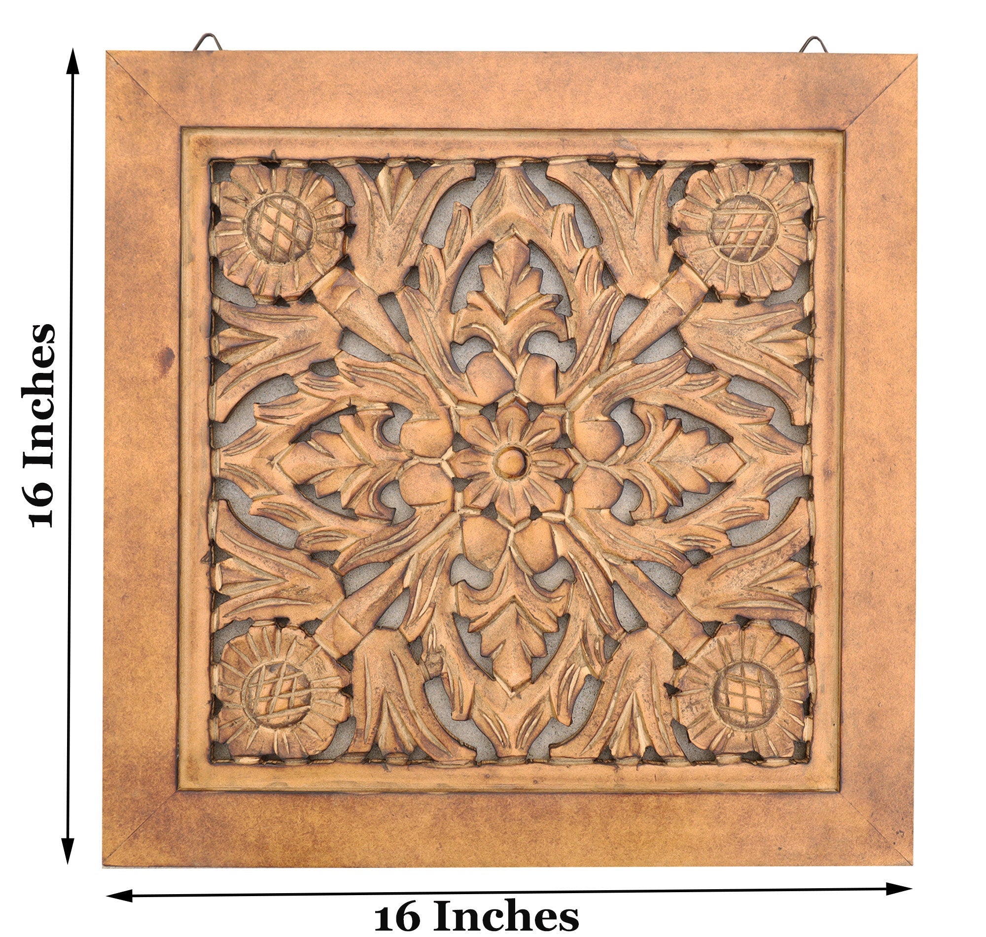 Handcrafted Large Lotus Wood Wall Panel For Home Decor Hanging Art 16" X 16"