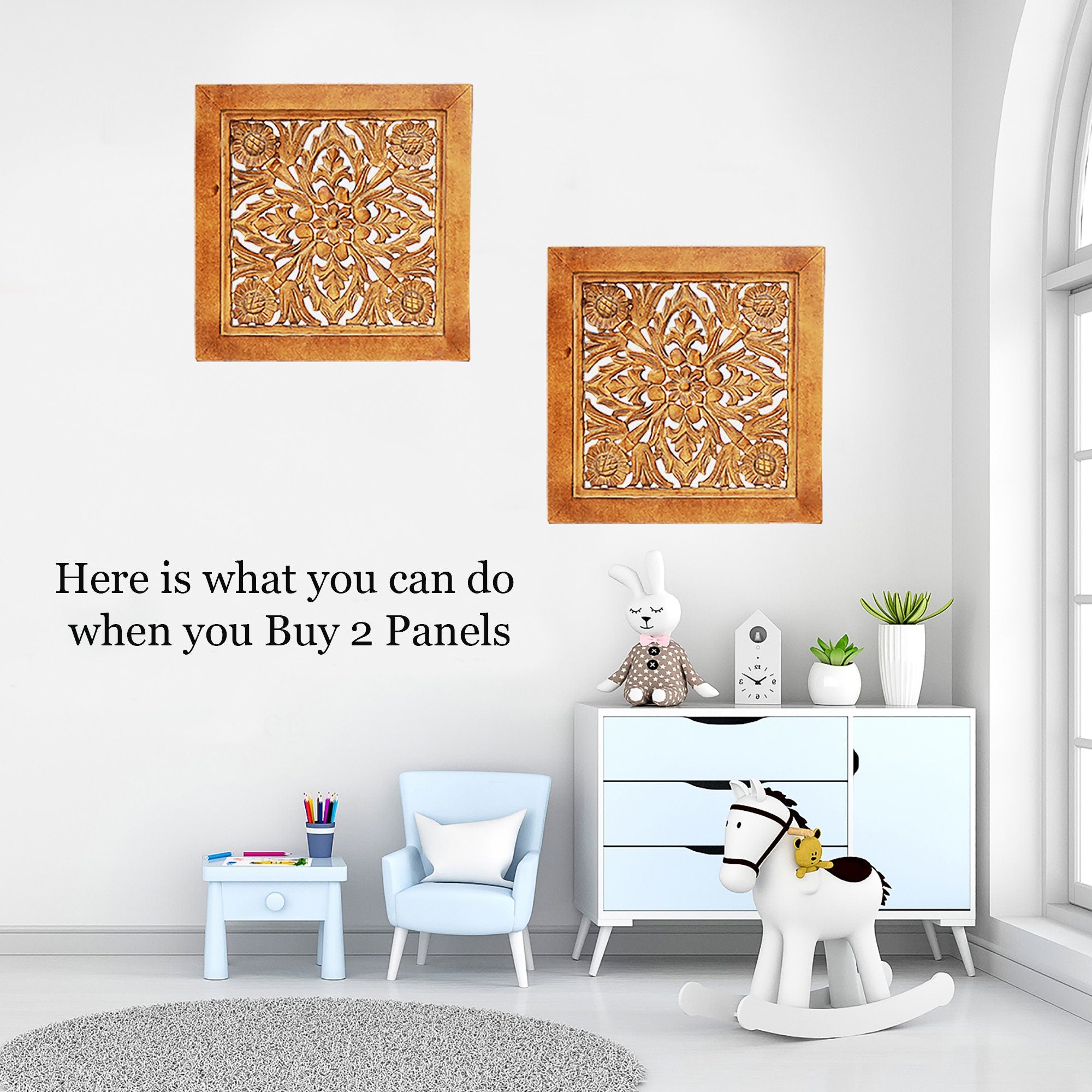Handcrafted Large Lotus Wood Wall Panel For Home Decor Hanging Art 16" X 16"