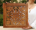 Handcrafted Large Lotus Wood Wall Panel For Home Decor Hanging Art 16" X 16"