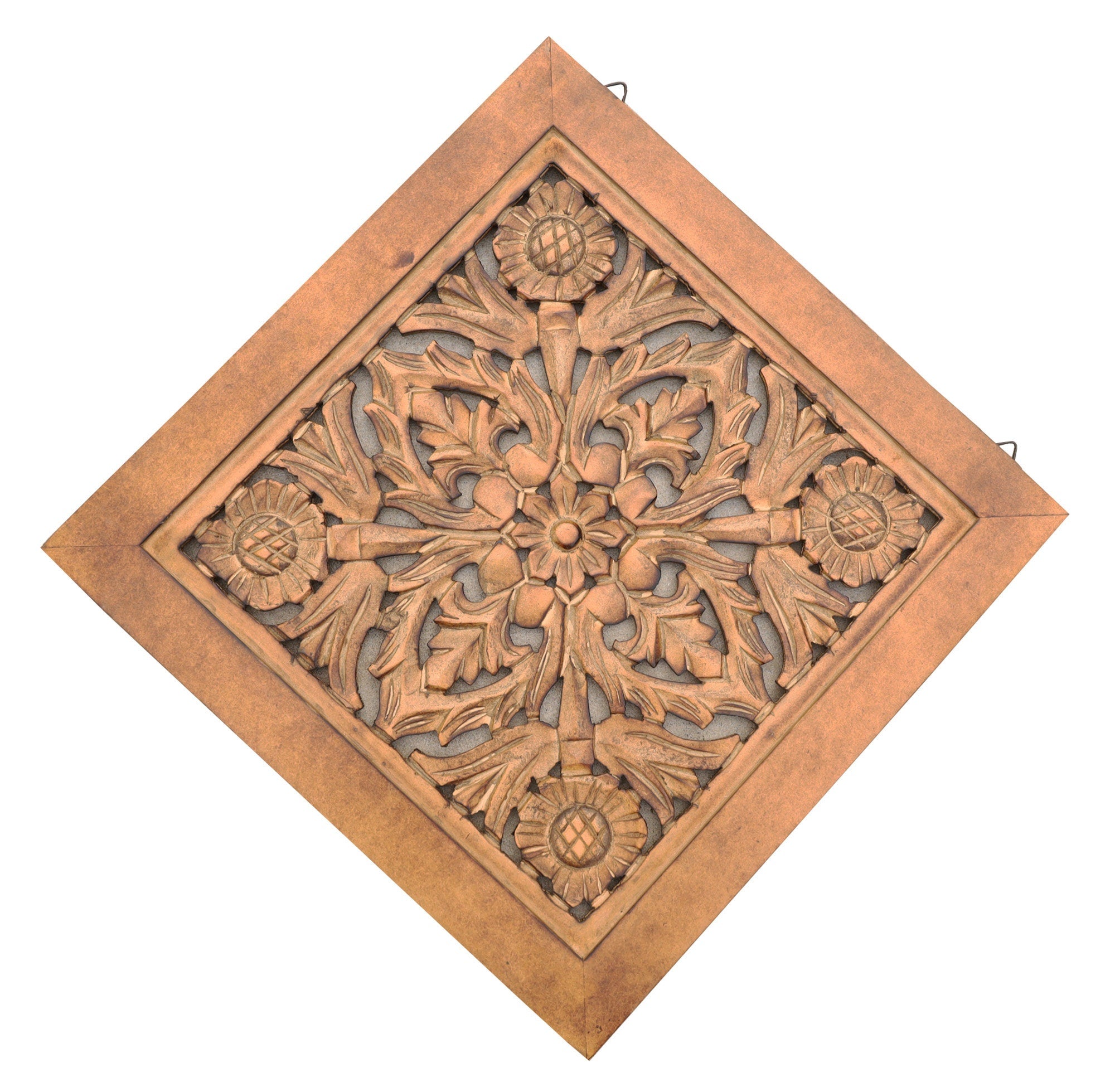 Handcrafted Large Lotus Wood Wall Panel For Home Decor Hanging Art 16" X 16"
