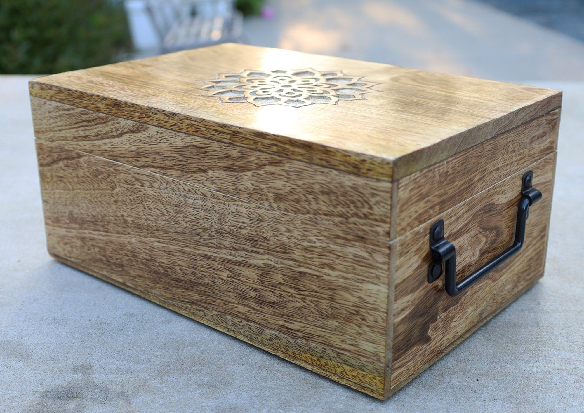 Large Premium Hand Carved Lotus Wooden Keepsake Storage Box