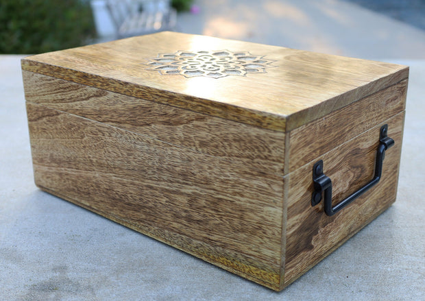 Large Premium Hand Carved Lotus Wooden Keepsake Storage Box