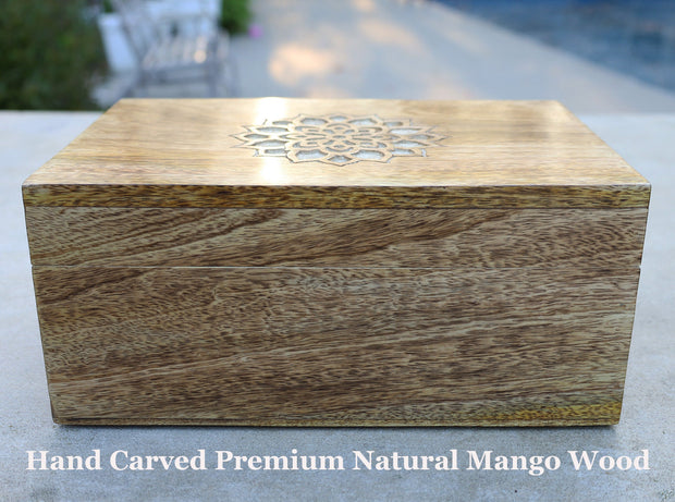 Large Premium Hand Carved Lotus Wooden Keepsake Storage Box