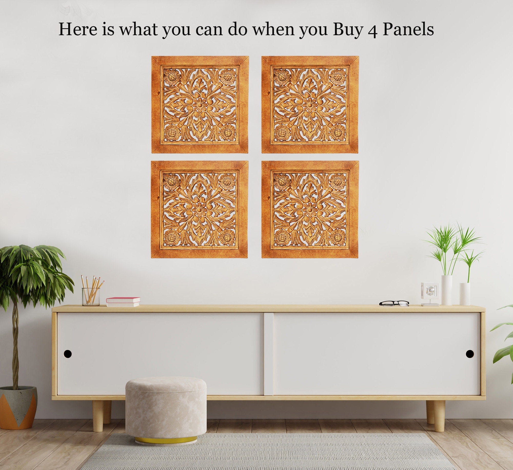 Handcrafted Large Lotus Wood Wall Panel For Home Decor Hanging Art 16" X 16"