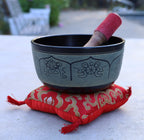 Tibetan Singing Bowl Complete Set Eight Lucky Symbol With Mallet and Cushion ~ For Meditation, Chakra Healing, Prayer, Yoga