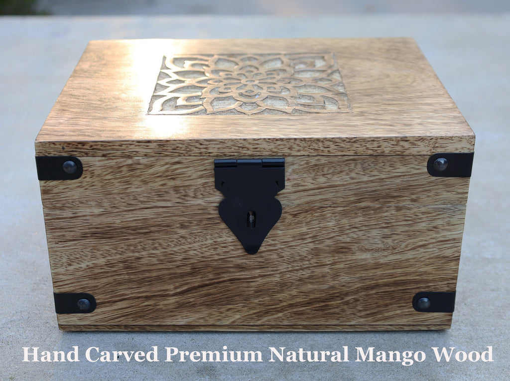 Large Premium Hand Carved Lotus Wooden Keepsake Box Storage Box Home Office Decorative Box Urn Box
