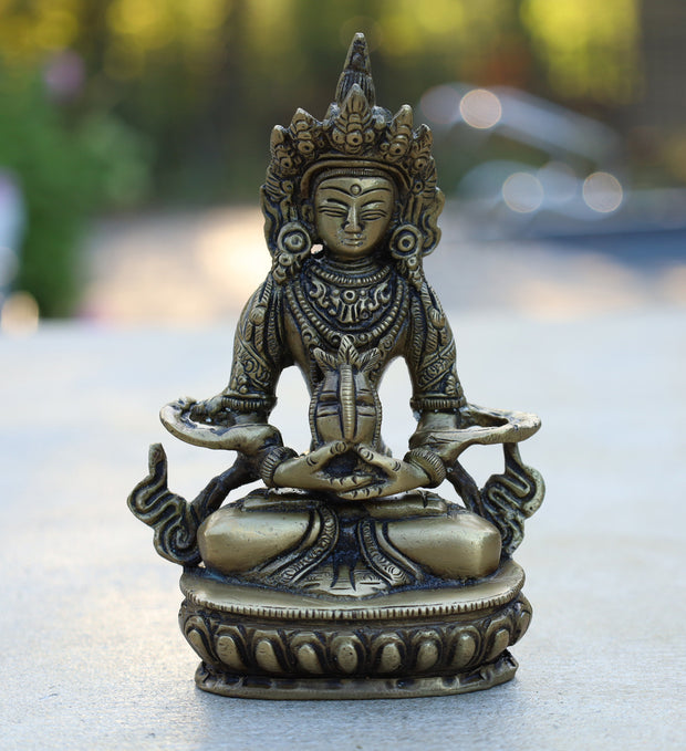 Amitayus Long life Buddha Statue Solid Brass for Home Altar Shrine Meditation Room 5 Inches Tall