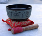 Tibetan Singing Bowl Complete Set Eight Lucky Symbol With Mallet and Cushion ~ For Meditation, Chakra Healing, Prayer, Yoga