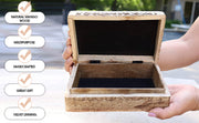 Hand Carved Triple Moon Wooden Box Keepsake Jewelry Storage