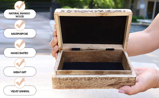 Hand Carved Triple Moon Wooden Box Keepsake Jewelry Storage