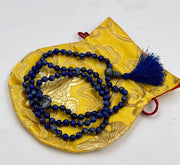 Tibetan Prayer Meditation Healing Lapis Lazuli 108 Beads Mala With Silver Guru Bead , Silver Spacers