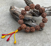 Rudraksha 5 Faces Large 13 Beads Wrist Mala Bracelets Multi Color Tassel Free Silk Pouch