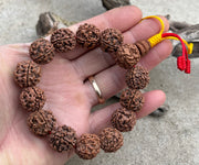 Rudraksha 5 Faces Large 13 Beads Wrist Mala Bracelets Multi Color Tassel Free Silk Pouch
