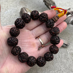 Rudraksha 5 Faces Large 13 Beads Wrist Mala Bracelets Multi Color Tassel Free Silk Pouch
