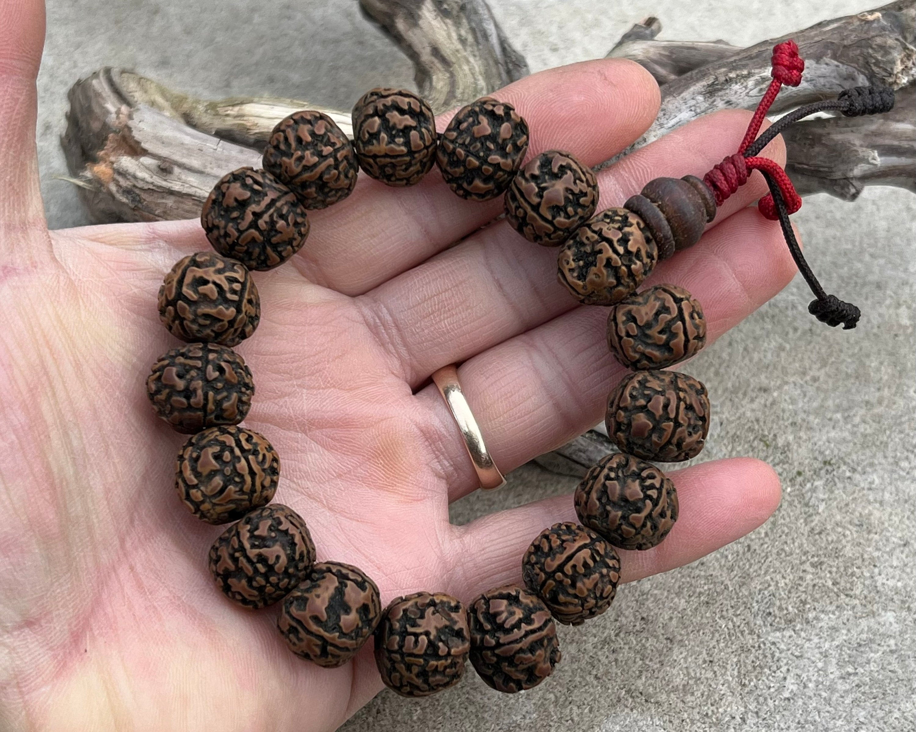 Rudraksha 5 Faces Large 13 Beads Wrist Mala Bracelets Multi Color Tassel Free Silk Pouch